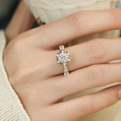 Moissanite Silver Engagement Ring - Black & Elva