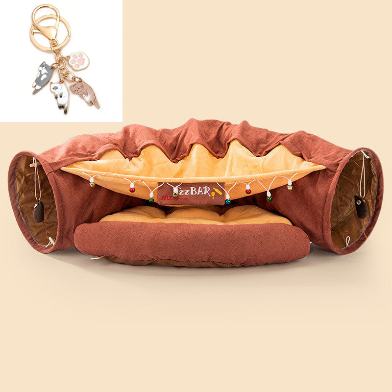 Collapsible Cat Tunnel Durable Washable Collapsible - Black & Elva
