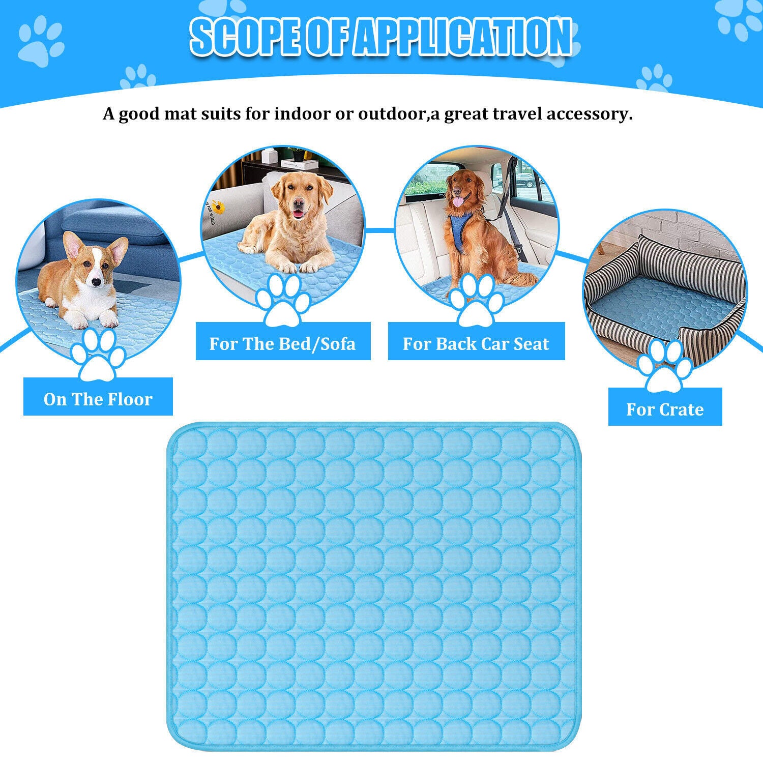Pet Cooling Mat for Dogs & Cats – Summer Breathable Cool Pad Bed - Black & Elva