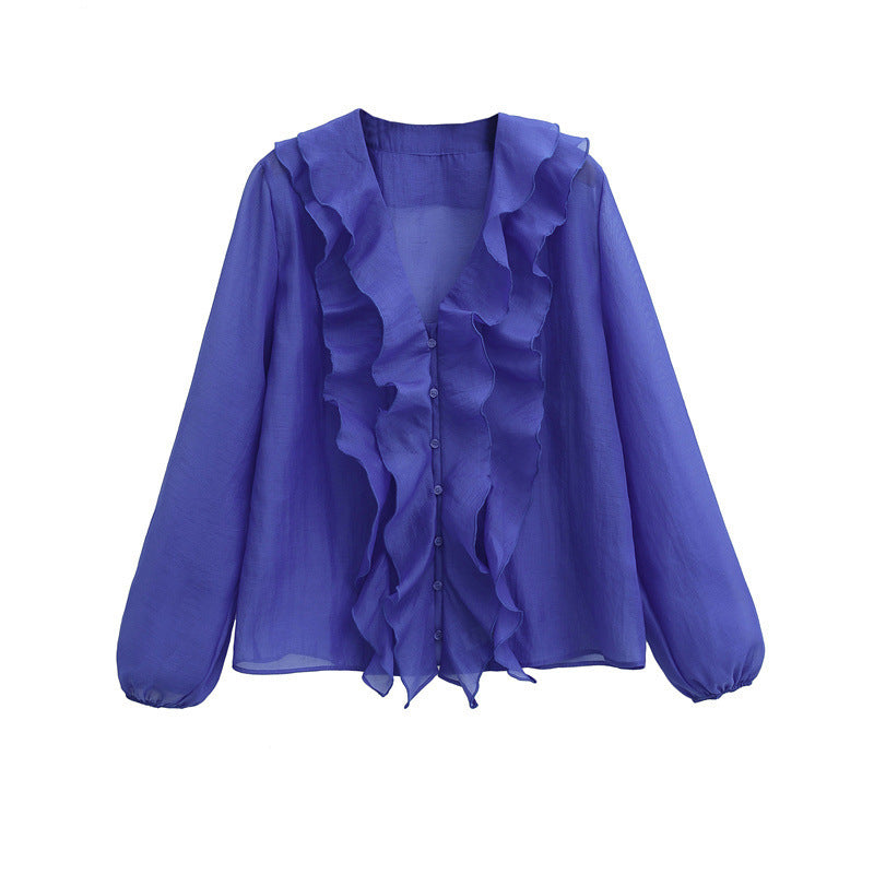 Women's Fashionable Temperamental All-match Long Sleeve Shirt - Black & Elva