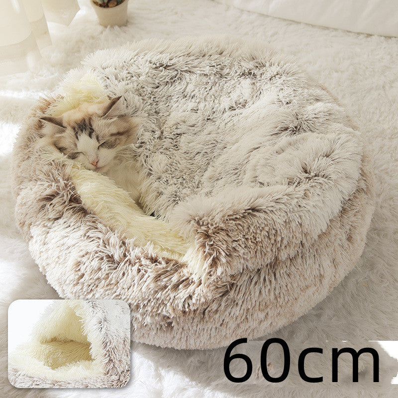 Warm Plush Pet Bed for Cats & Dogs – Soft Winter Sleeping Cushion - Black & Elva