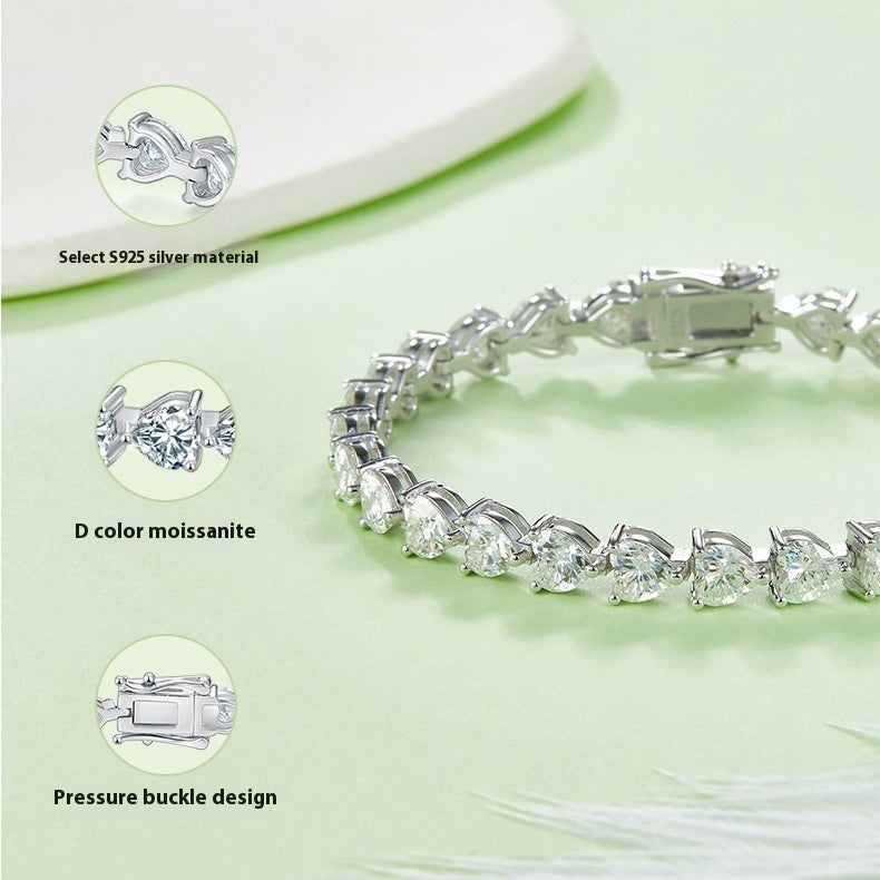 S925 Silver Plating 18k Platinum Diamond Bracelet - Black & Elva