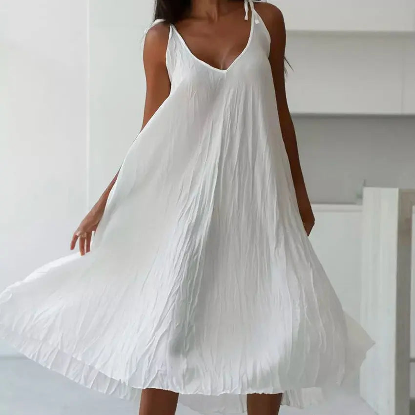 Autumn White Comfortable Sling Dress - Black & Elva