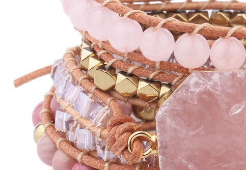 Natural Raw Gemstone Red Woven Bracelet Multi-circle - Black & Elva