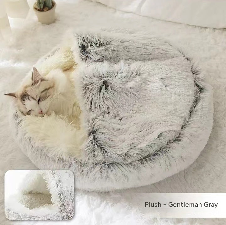 Warm Plush Pet Bed for Cats & Dogs – Soft Winter Sleeping Cushion - Black & Elva