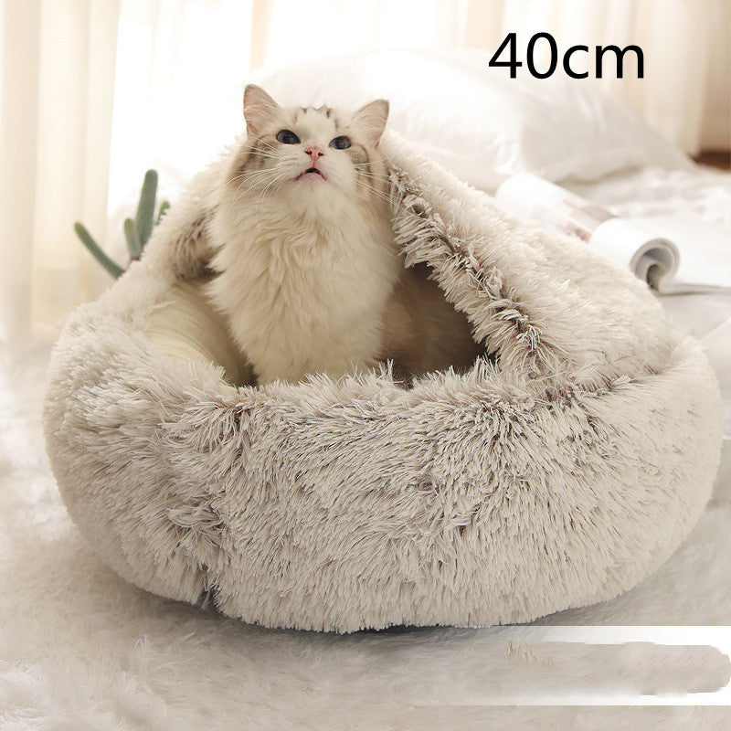 Warm Plush Pet Bed for Cats & Dogs – Soft Winter Sleeping Cushion - Black & Elva