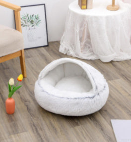 Warm Plush Pet Bed for Cats & Dogs – Soft Winter Sleeping Cushion - Black & Elva