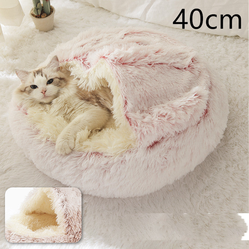 Warm Plush Pet Bed for Cats & Dogs – Soft Winter Sleeping Cushion - Black & Elva