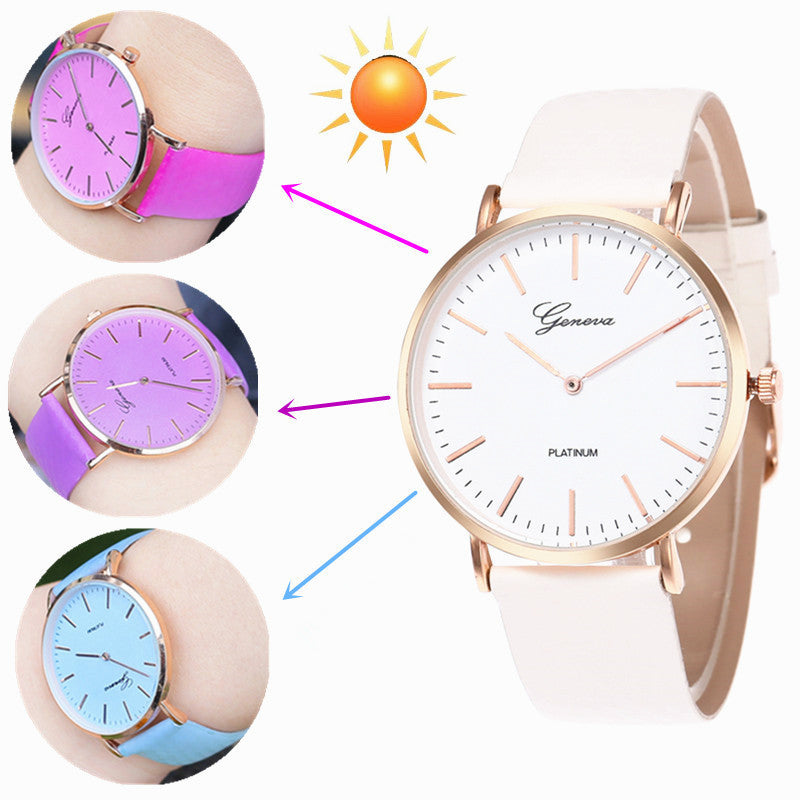 Simple Scale Temperature-sensitive Color-changing Watch - Black & Elva