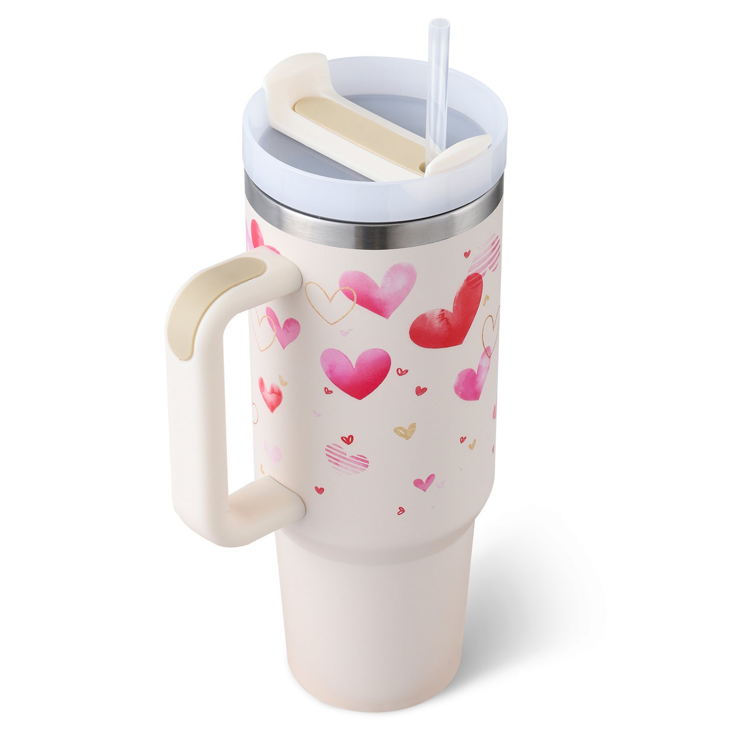 "40 Oz Insulated Stainless Steel Tumbler with Handle & Straw – Spill Proof Vacuum Coffee Cup, Perfect for Car, Gym, Office & Travel – Ideal Valentine’s Gift" - Black & Elva