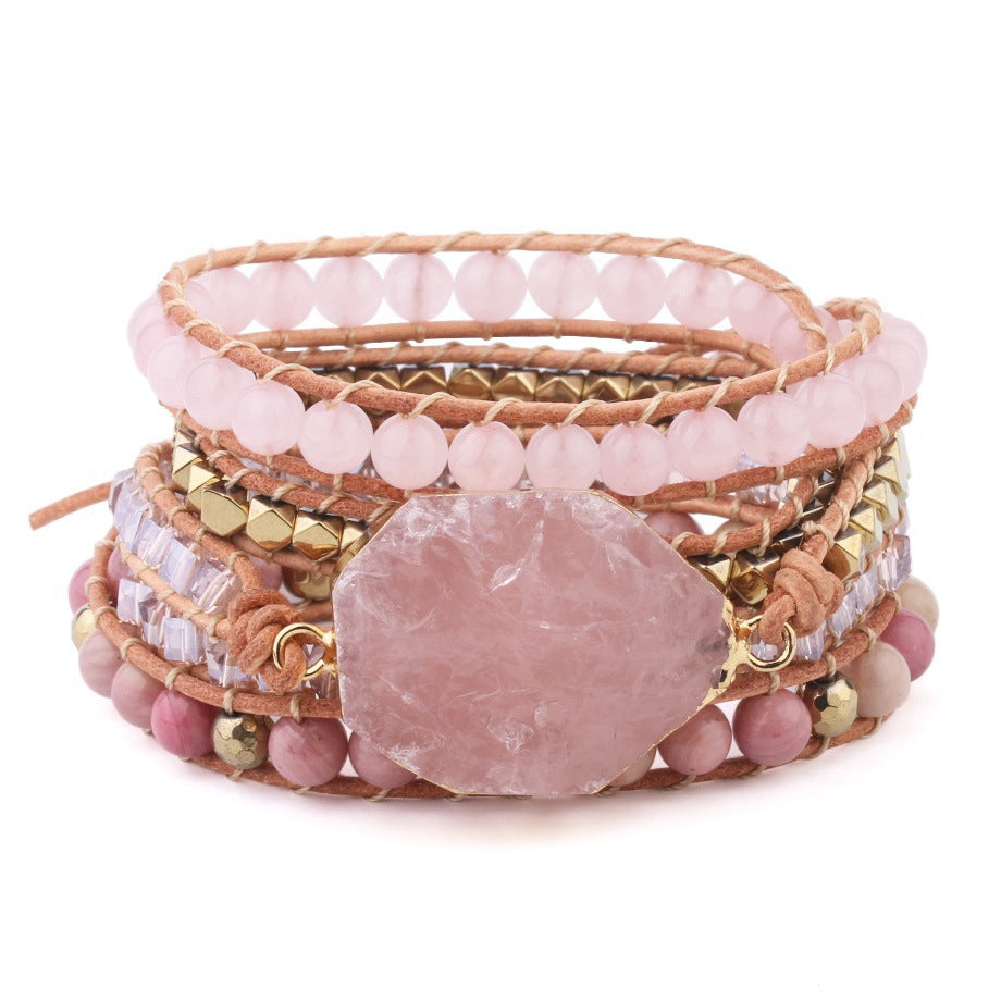 Natural Raw Gemstone Red Woven Bracelet Multi-circle - Black & Elva