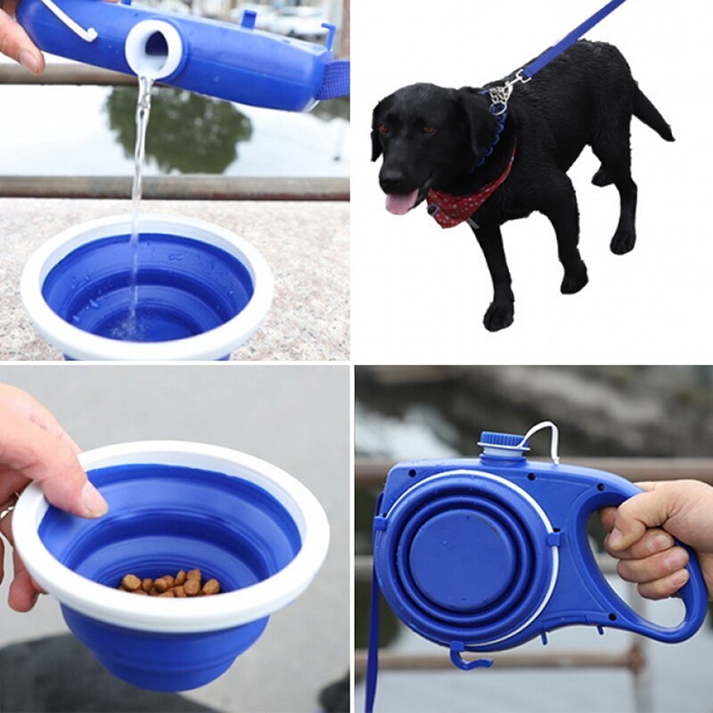 Pet Supplies With Water Bottle, Cup, Pet Rope - Black & Elva