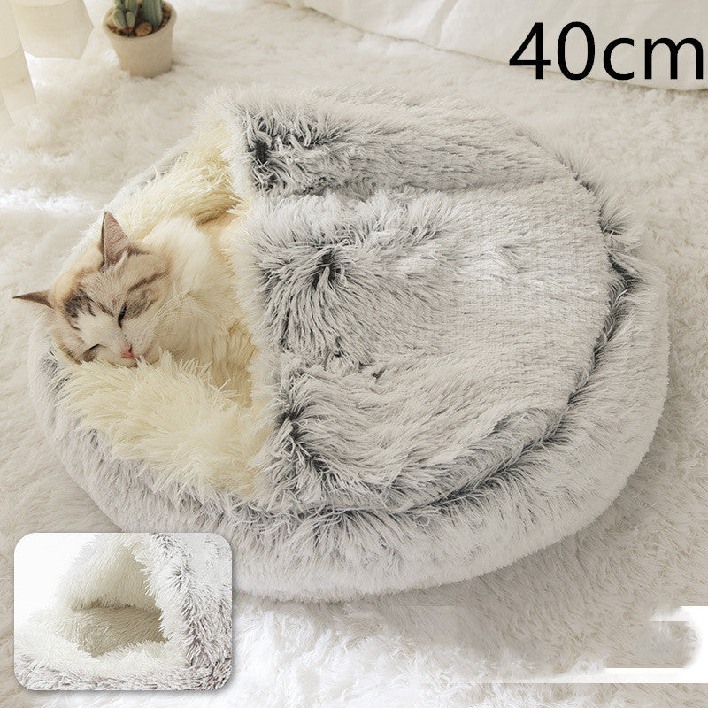 Warm Plush Pet Bed for Cats & Dogs – Soft Winter Sleeping Cushion - Black & Elva