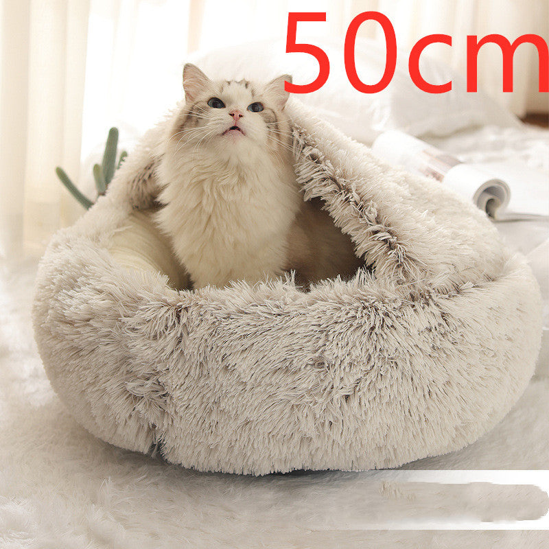 Warm Plush Pet Bed for Cats & Dogs – Soft Winter Sleeping Cushion - Black & Elva