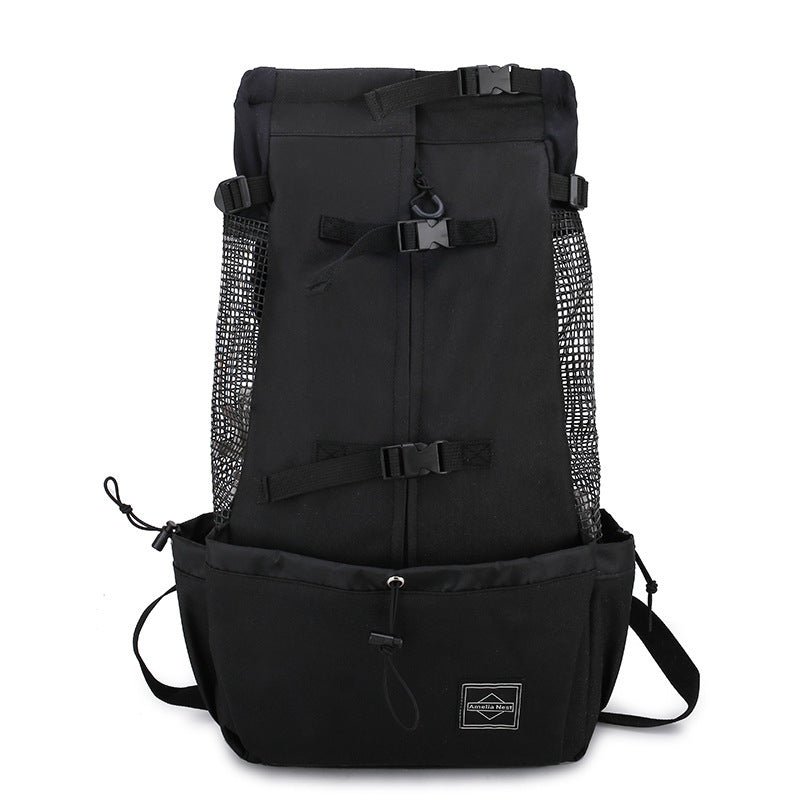 Portable Double Shoulder Dog Carrier Backpack – Travel & Outdoor Pet Bag - Black & Elva