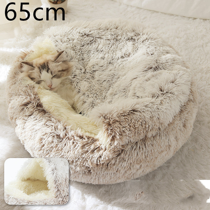 Warm Plush Pet Bed for Cats & Dogs – Soft Winter Sleeping Cushion - Black & Elva