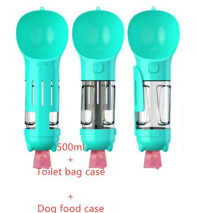 Travel Pet Water Bottle with Feeder & Waste Bag - Black & Elva