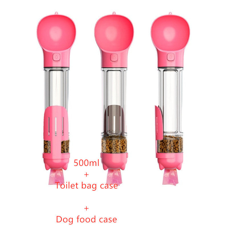 Travel Pet Water Bottle with Feeder & Waste Bag - Black & Elva