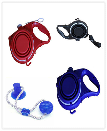 Pet Supplies With Water Bottle, Cup, Pet Rope - Black & Elva