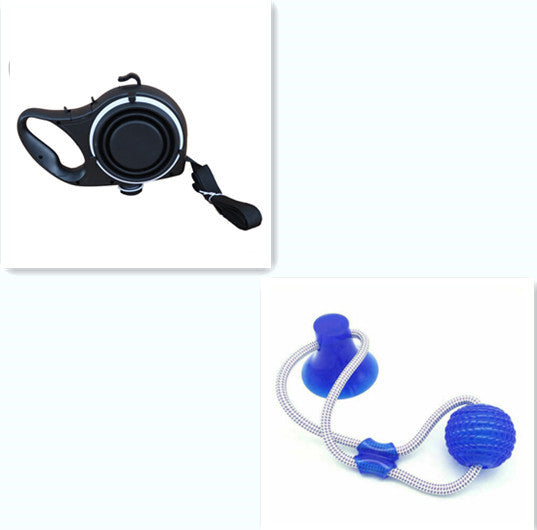 Pet Supplies With Water Bottle, Cup, Pet Rope - Black & Elva