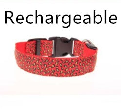 LED Dog Collar Safety Adjustable Nylon Leopard Pet Collar - Black & Elva