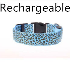 LED Dog Collar Safety Adjustable Nylon Leopard Pet Collar - Black & Elva