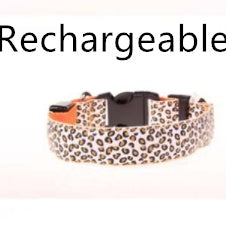 LED Dog Collar Safety Adjustable Nylon Leopard Pet Collar - Black & Elva