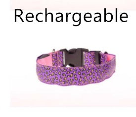 LED Dog Collar Safety Adjustable Nylon Leopard Pet Collar - Black & Elva