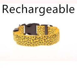LED Dog Collar Safety Adjustable Nylon Leopard Pet Collar - Black & Elva