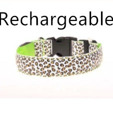 LED Dog Collar Safety Adjustable Nylon Leopard Pet Collar - Black & Elva