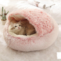 Warm Plush Pet Bed for Cats & Dogs – Soft Winter Sleeping Cushion - Black & Elva
