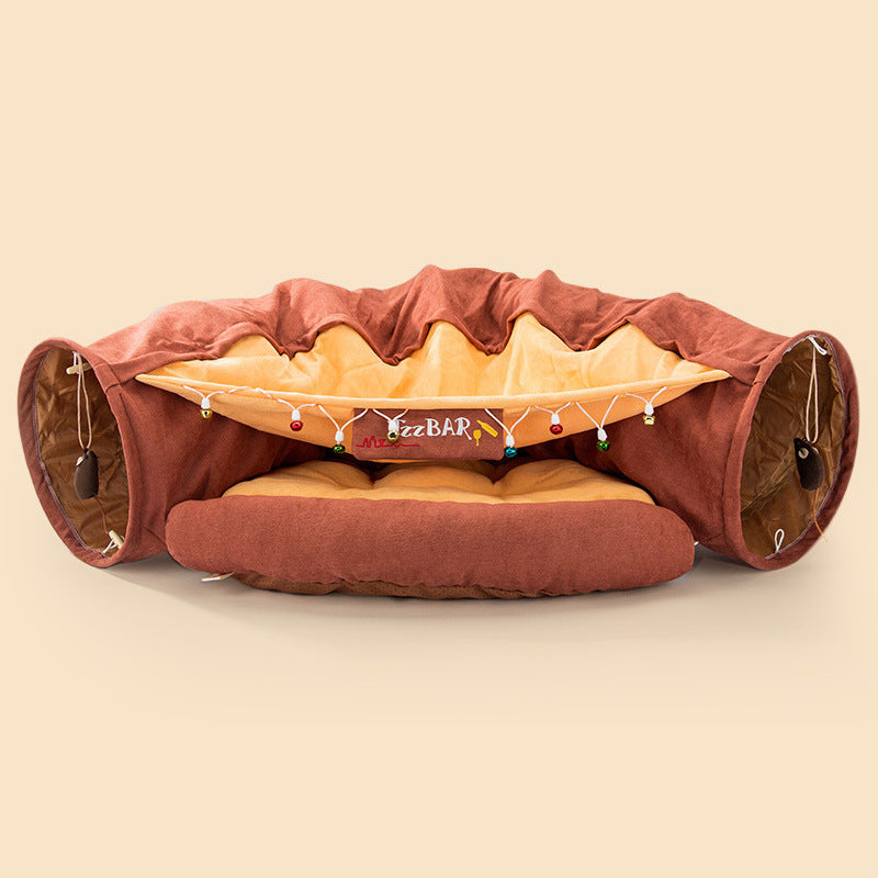 Collapsible Cat Tunnel Durable Washable Collapsible - Black & Elva