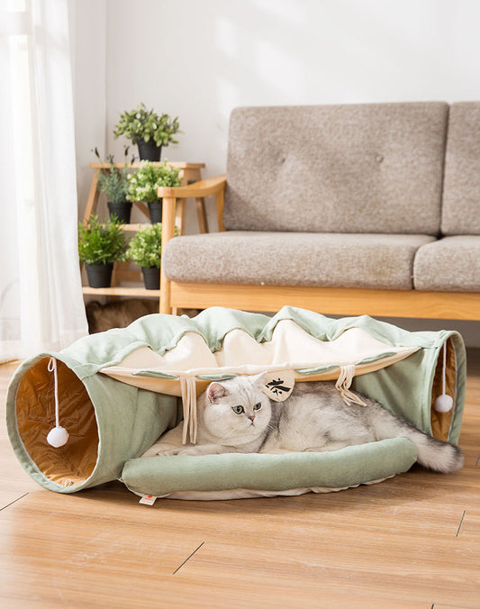 Collapsible Cat Tunnel Durable Washable Collapsible - Black & Elva