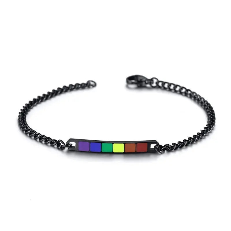 Couple Rainbow Bracelet Stainless Steel Bangle Bracelet Black - Black & Elva