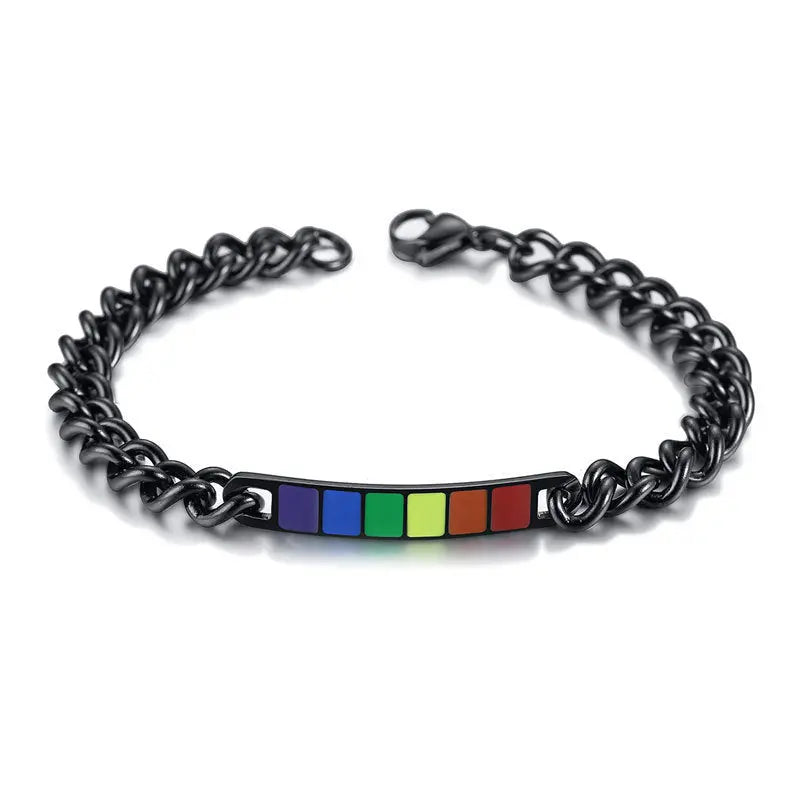 Couple Rainbow Bracelet Stainless Steel Bangle Bracelet Black - Black & Elva