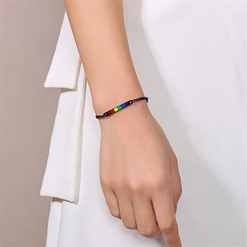Couple Rainbow Bracelet Stainless Steel Bangle Bracelet Black - Black & Elva