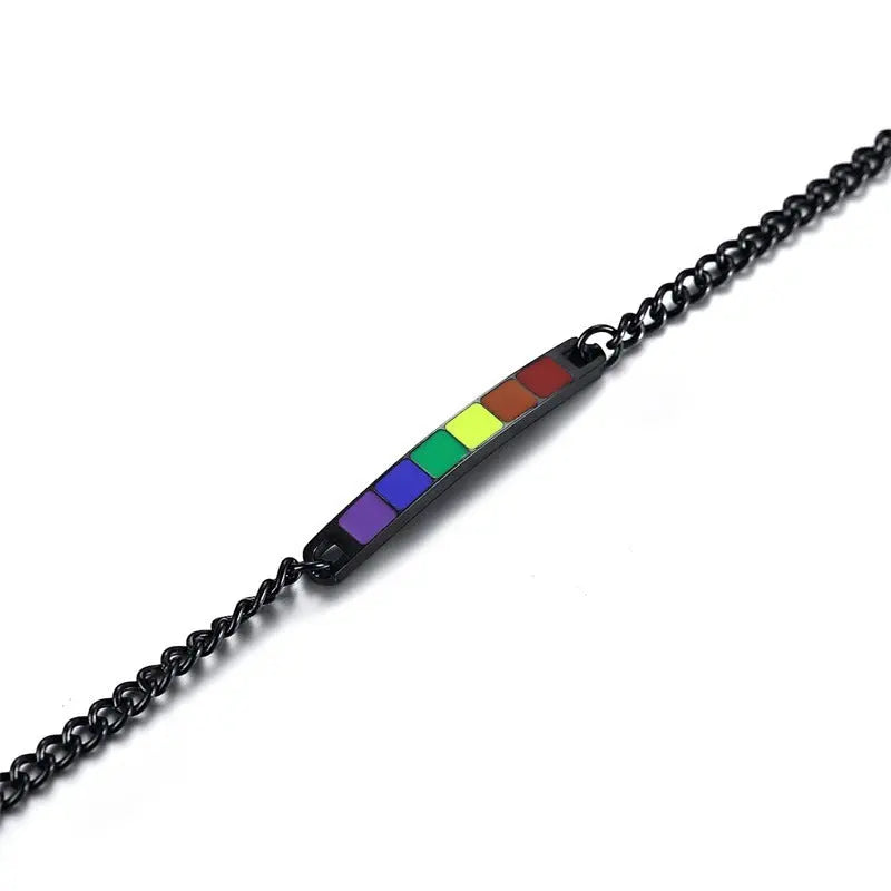 Couple Rainbow Bracelet Stainless Steel Bangle Bracelet Black - Black & Elva