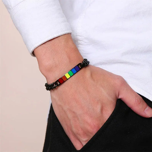 Couple Rainbow Bracelet Stainless Steel Bangle Bracelet Black - Black & Elva