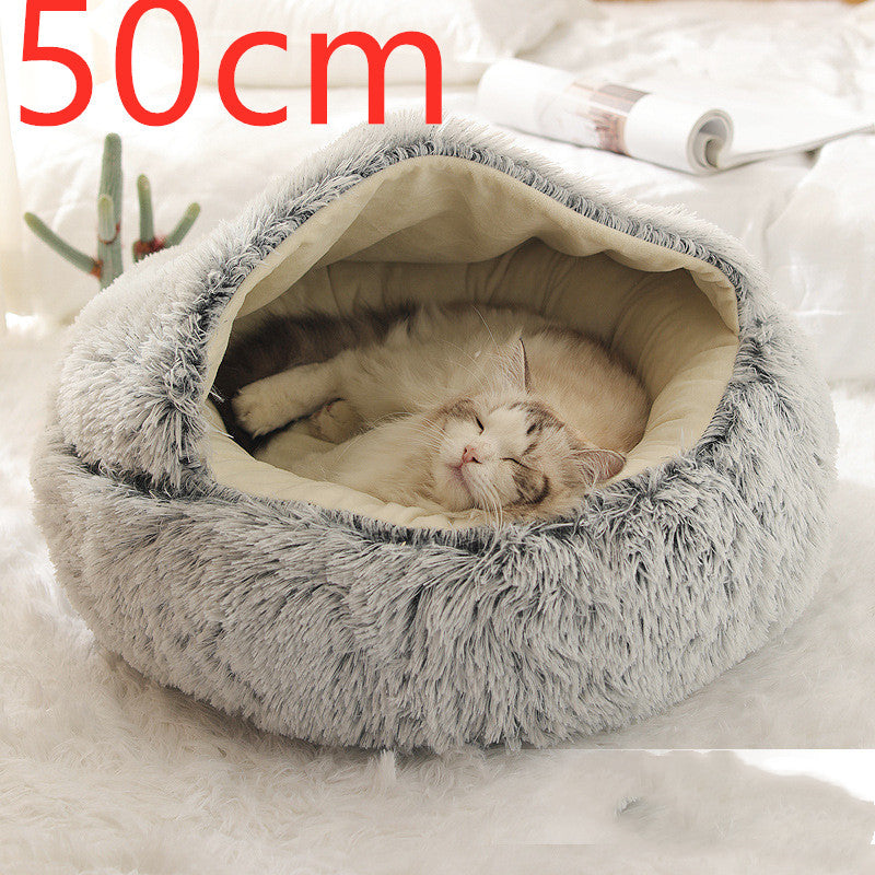 Warm Plush Pet Bed for Cats & Dogs – Soft Winter Sleeping Cushion - Black & Elva