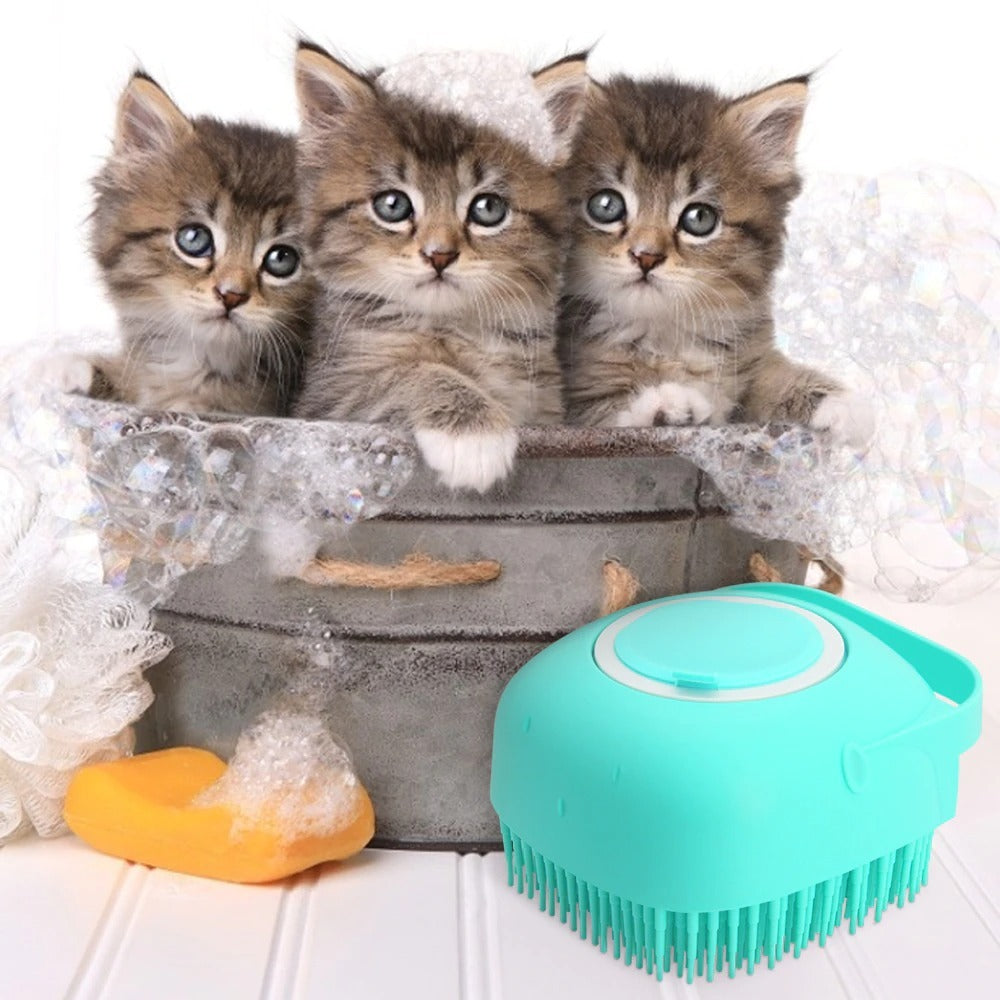 Pet Bath Brush – Soft Silicone Grooming & Massage Comb for Dogs & Cats - Black & Elva