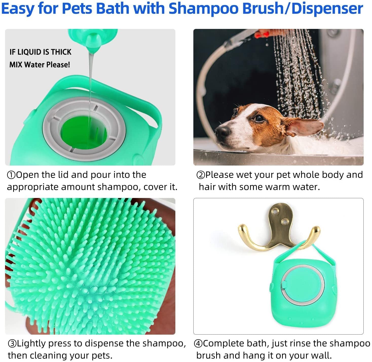 Pet Bath Brush – Soft Silicone Grooming & Massage Comb for Dogs & Cats - Black & Elva