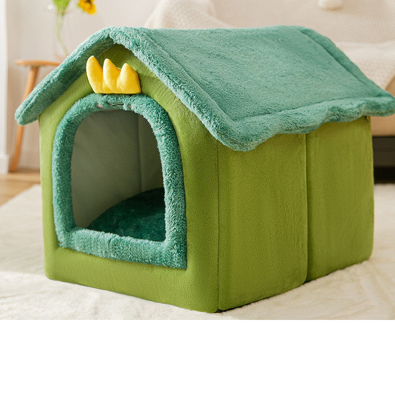 Foldable Warm Dog & Cat House – Enclosed Pet Bed for Winter Comfort - Black & Elva