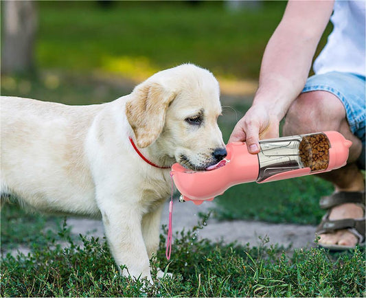 Travel Pet Water Bottle with Feeder & Waste Bag - Black & Elva