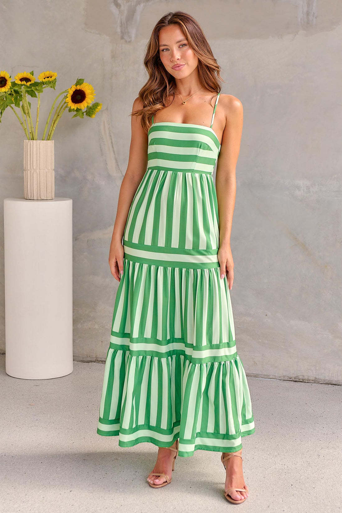 Striped Summer Maxi Dress – Backless & Pocketed Beachwear - Black & Elva