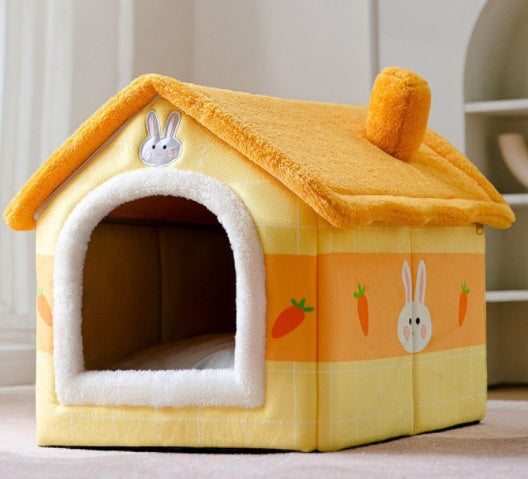 Foldable Warm Dog & Cat House – Enclosed Pet Bed for Winter Comfort - Black & Elva