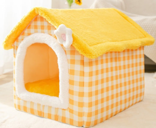 Foldable Warm Dog & Cat House – Enclosed Pet Bed for Winter Comfort - Black & Elva