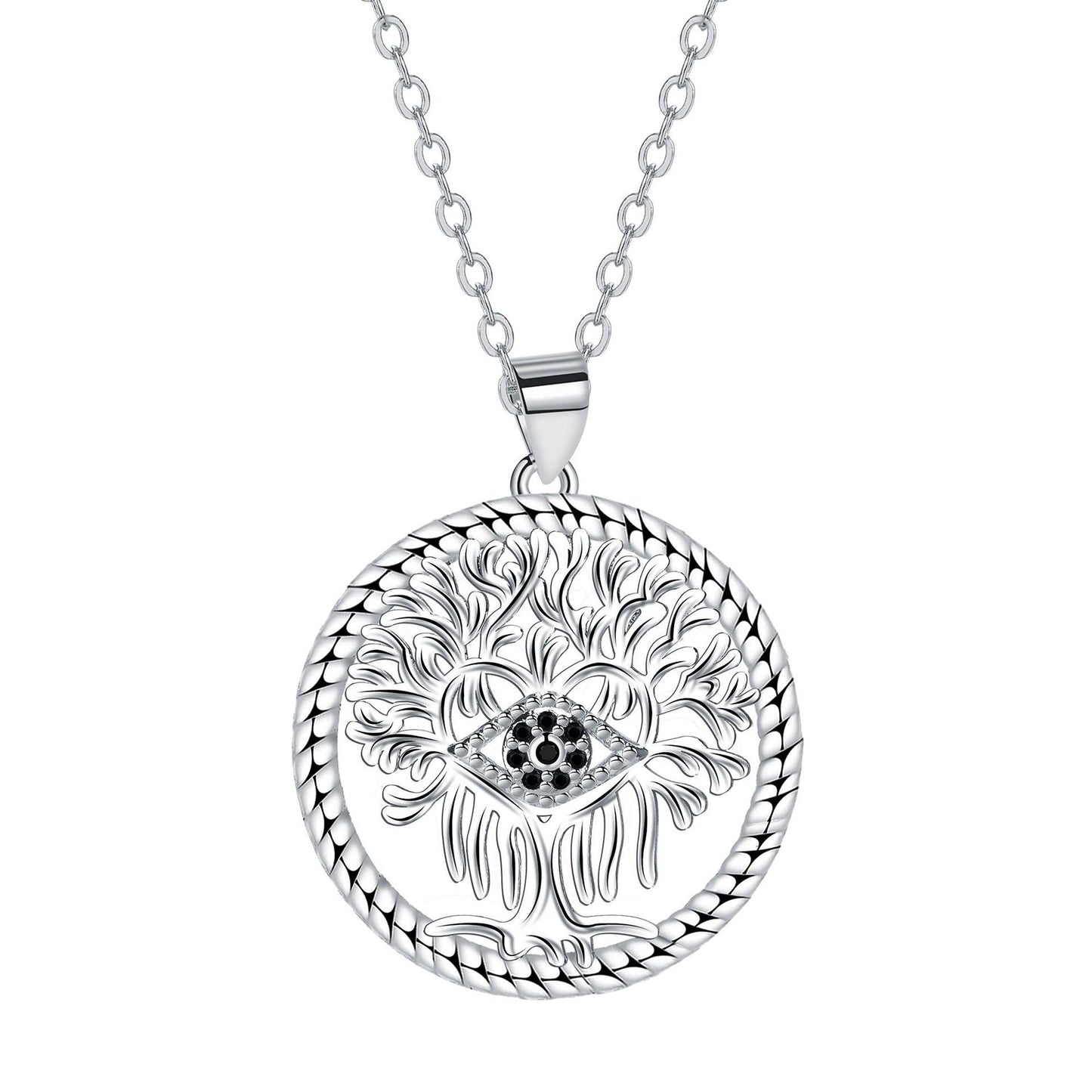 Fashion Retro Lucky Tree Devil's Eye Ornament Pendant Necklace For Women - Black & Elva