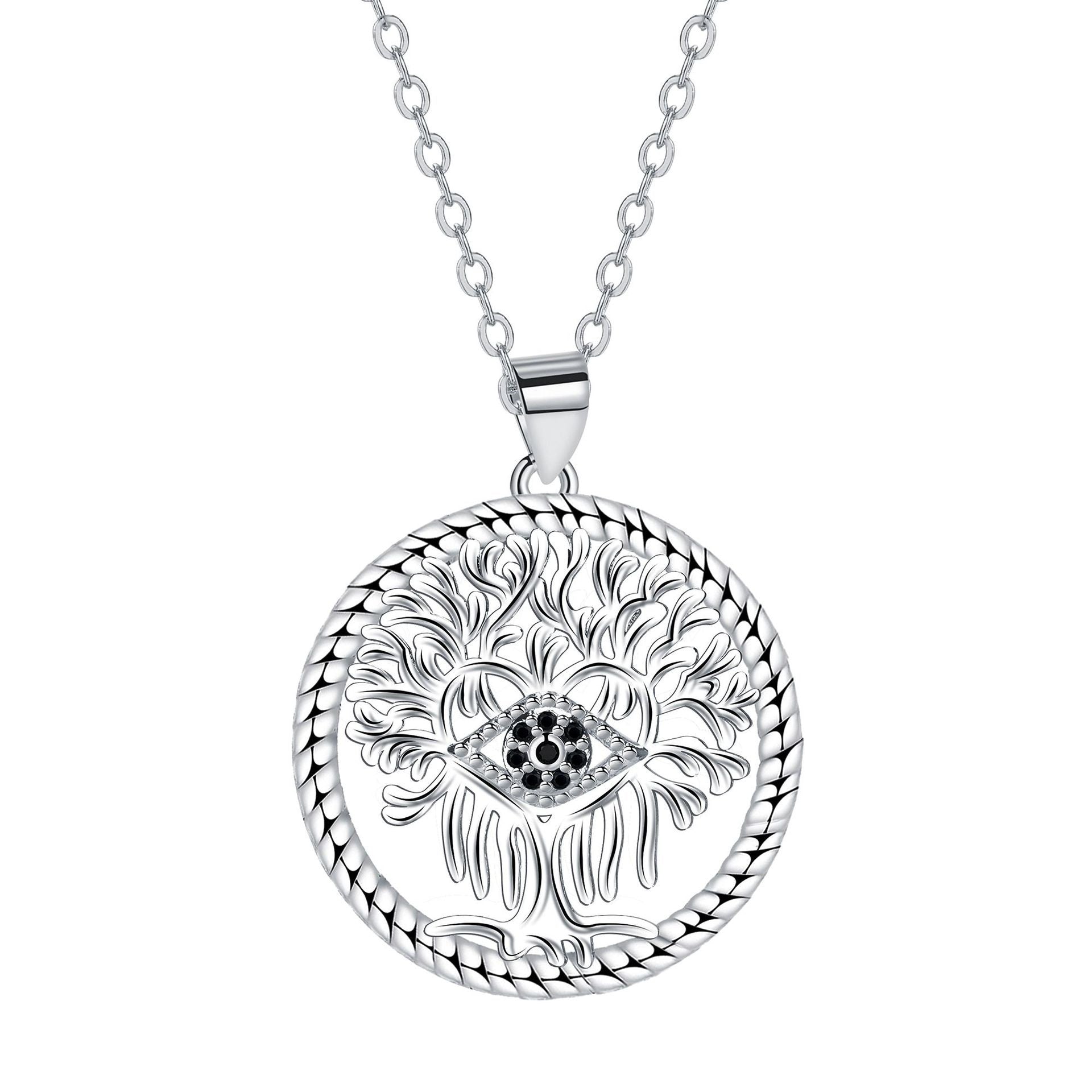 Fashion Retro Lucky Tree Devil's Eye Ornament Pendant Necklace For Women - Black & Elva