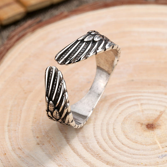 Guardian Angel Wings Ring Female Feathers - Black & Elva