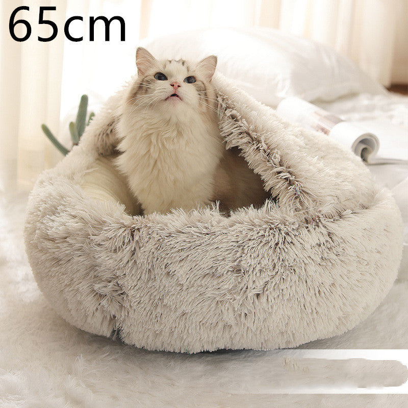 Warm Plush Pet Bed for Cats & Dogs – Soft Winter Sleeping Cushion - Black & Elva